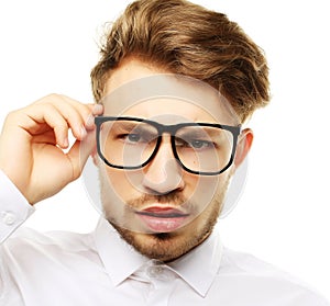 Business man wearing eyeglasse isolated on white