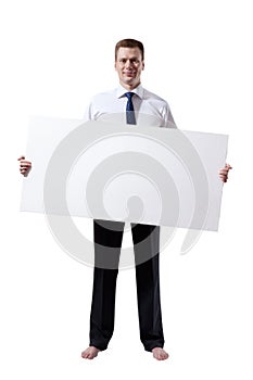 Business man whith empty board in hand