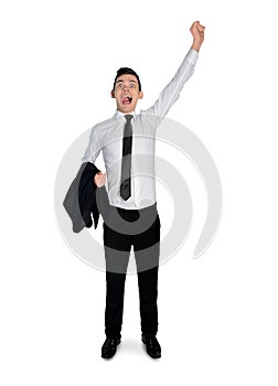 Business man winner hand up