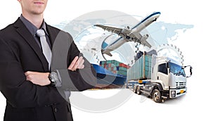 Business man withsupply chain management logistics Import Export