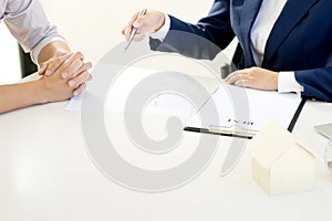 Business man woman agreement to sign for contract
