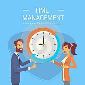 Business Man And Woman With Clock Time Management Concept