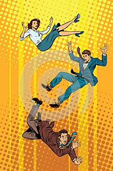 Business man and woman falling down
