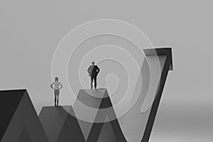 Business man / woman on growth chart with studio background. concept for business leadership with strategic planning and