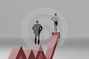 Business man woman on growth chart with studio background. concept for business leadership with strategic planning and