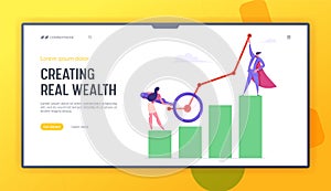 Business Man and Woman with Magnifying Glass, Financial Profit Statistic Diagram. Marketing Solution Development