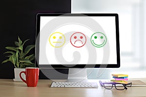 business man and woman select happy on satisfaction evaluation?