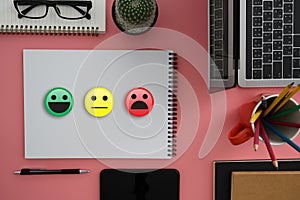 Business man and woman select happy on satisfaction evaluation? And good mood smiley and evaluate