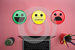 Business man and woman select happy on satisfaction evaluation? And good mood smiley and evaluate