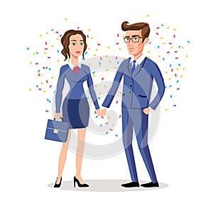 Business Man And Woman Shaking Hands, business concetual vector illustration. love heart