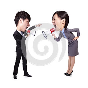 Business Man and woman shouting to each other