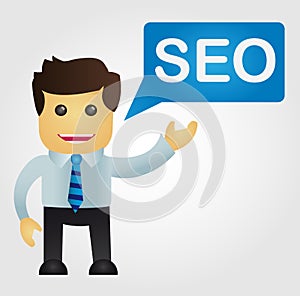 Business man with a word SEO