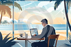 business man work on the beach work life balance concept AI generated