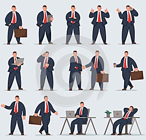 Business man at work. Business people set. Vector