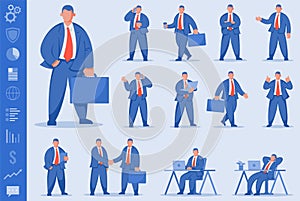Business man at work. Business people set. Vector