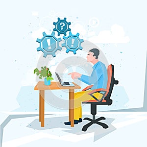 Business Man Work Laptop Computer Problem Question Exclamation Mark