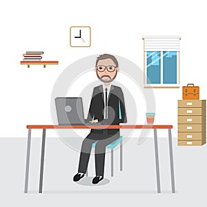 Business man working in the co-working space infographics elements.illustration EPS10.