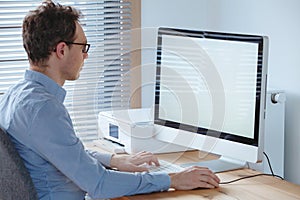 business man working on computer with empty blank screen