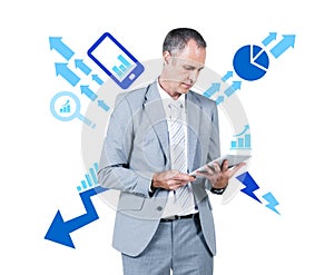 Business Man Working Holding Digital Tablet