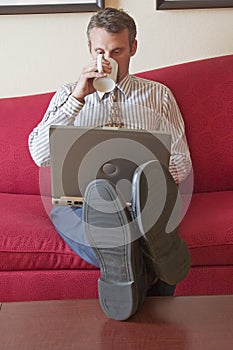 Business man working in hotel room