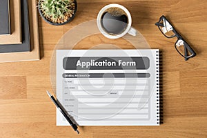 business man working on laptop computer use Online Web Job Application Form moniter photo