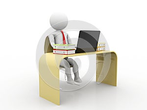 Business man working in Office with Laptop and Folders. 3d render