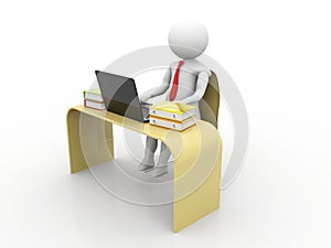 Business man working in Office with Laptop and Folders. 3d render