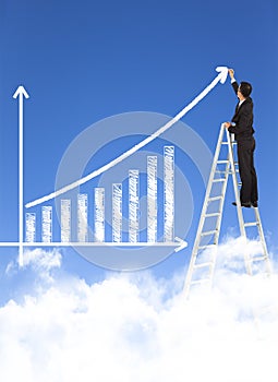 Business man writing growth bar chart