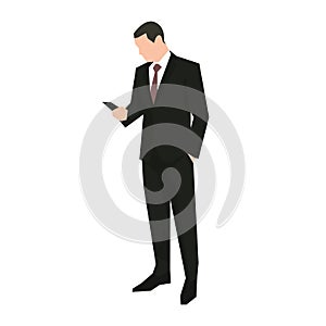 Business man writing sms on mobile phone