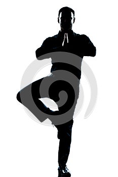 Business man yoga tree pose