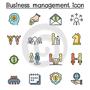 Business management color line icon set