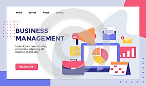 Business management concept campaign for web website home homepage landing page template banner with flat style vector