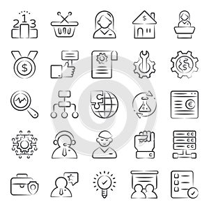 Business Management Doodle Icons Pack
