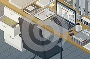 Business management and finance isometric desktop,3D illustration