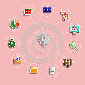 Business management flat design icons set