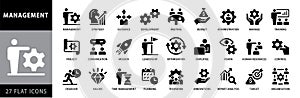 Business Management Flat Style Solid black and White icons set.