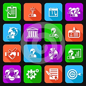 Business management icons flat