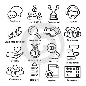 Business management icons in line style. Pack 03.