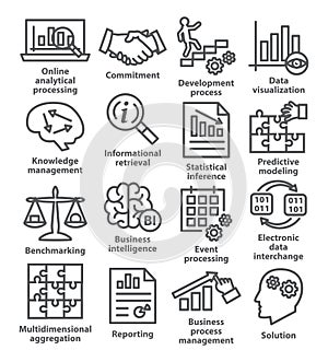 Business management icons in line style. Pack 04.