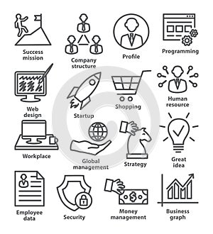 Business management icons in line style. Pack 29.