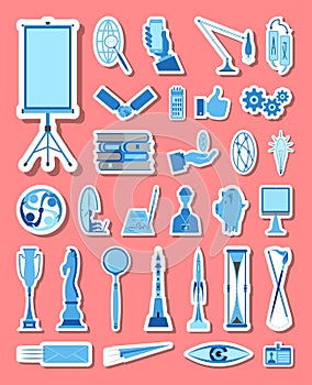 Business and management icons set in blue tones