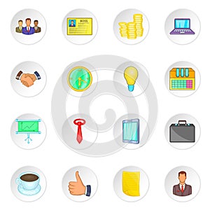 Business management icons set, cartoon style