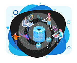 Business management isometric concept banner