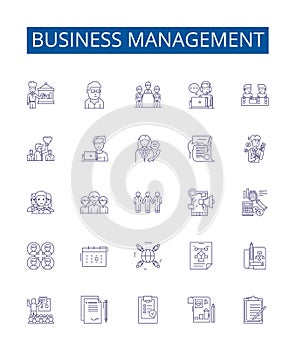 Business management line icons signs set. Design collection of Finance, Strategy, Organizing, Planning, Human Resource