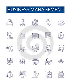 Business management line icons signs set. Design collection of Finance, Strategy, Organizing, Planning, Human Resource