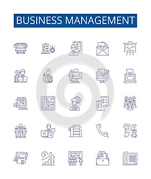 Business management line icons signs set. Design collection of Finance, Strategy, Organizing, Planning, Human Resource