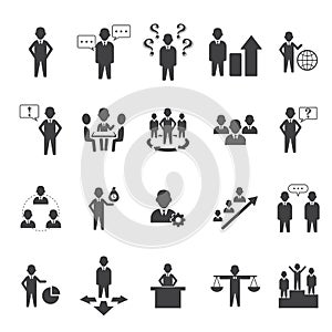 Business management, meeting, conference, organization and office icons set