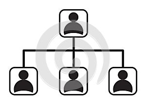 Business management network hierarchy icon on white background.