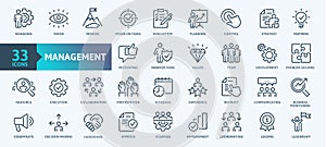 Business Management Outline Icon Collection. Thin Line Set contains such Icons as Vision, Mission, Values, Human Resource, Experie