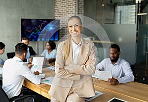 Business Management. Portrait Of Successful Young Female Entrepreneur Posing In Office